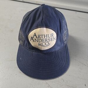 ​Vintage Arthur Andersen & Co Trucker Hat Snapback Navy Blue Mesh Corporate 90s